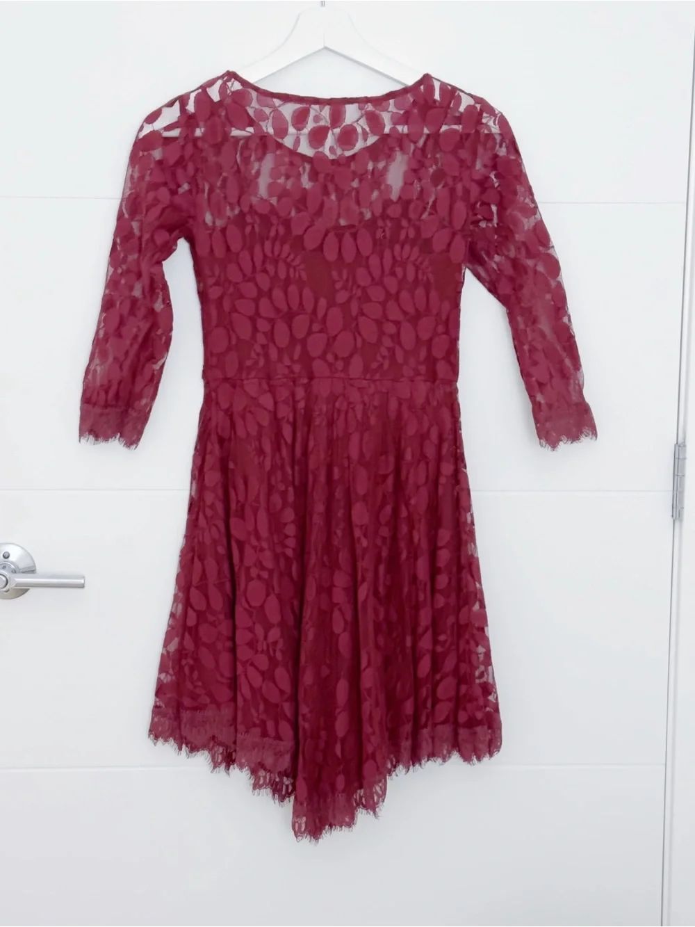 Free People Fit-and-Flare Ballet Floral Lace Dress in Burgundy